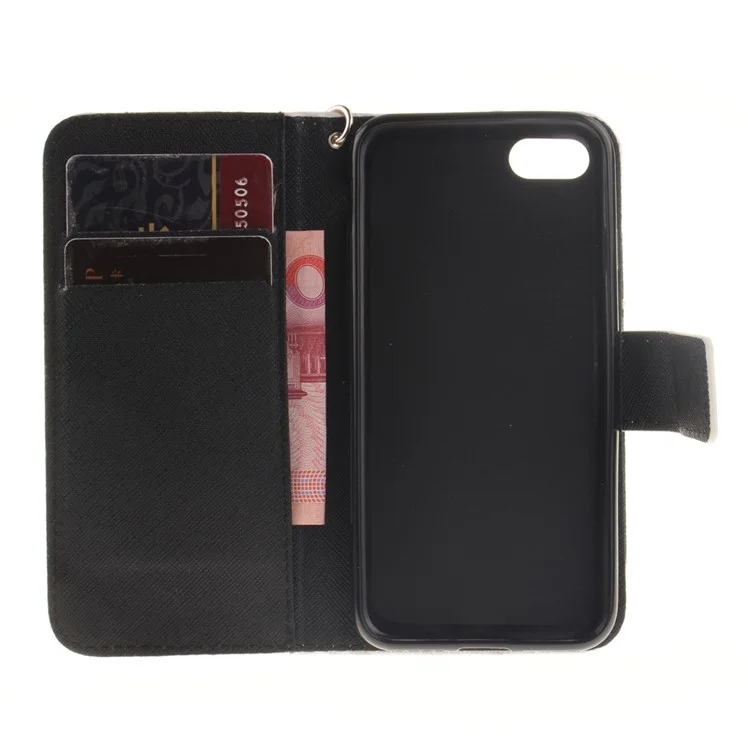 Leather Wallet Stand Cover with Wrist Strap for iPhone 8 / 7 4.7 inch - Panda
