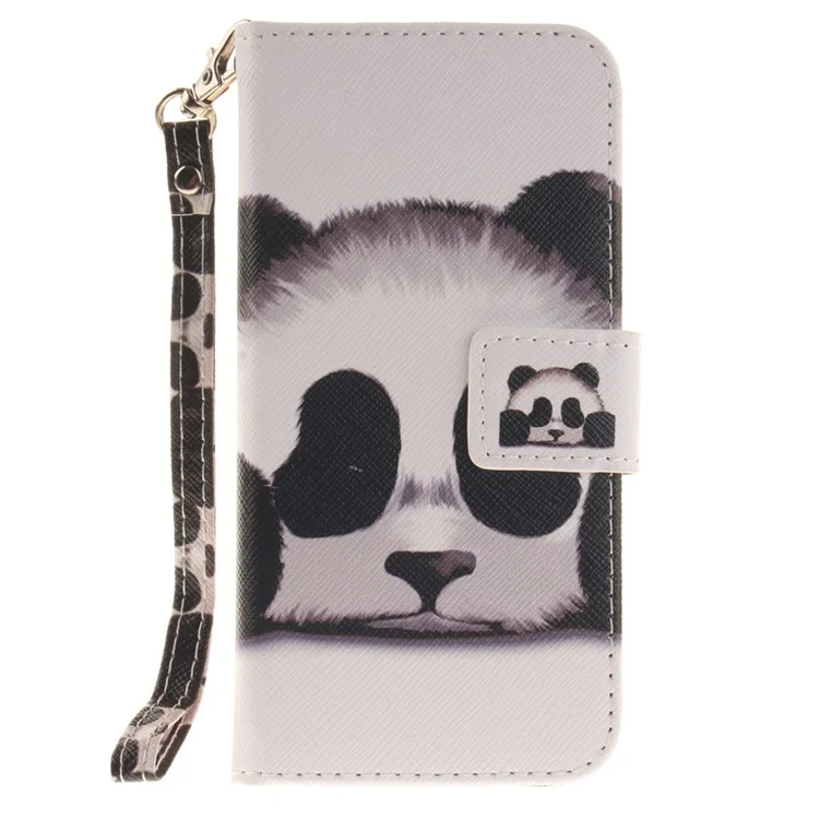 Leather Wallet Stand Cover with Wrist Strap for iPhone 8 / 7 4.7 inch - Panda