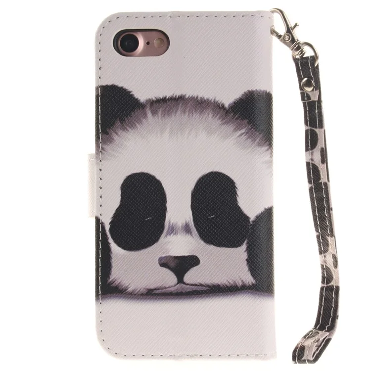 Leather Wallet Stand Cover with Wrist Strap for iPhone 8 / 7 4.7 inch - Panda