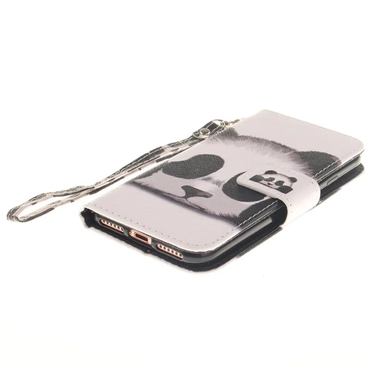 Leather Wallet Stand Cover with Wrist Strap for iPhone 8 / 7 4.7 inch - Panda