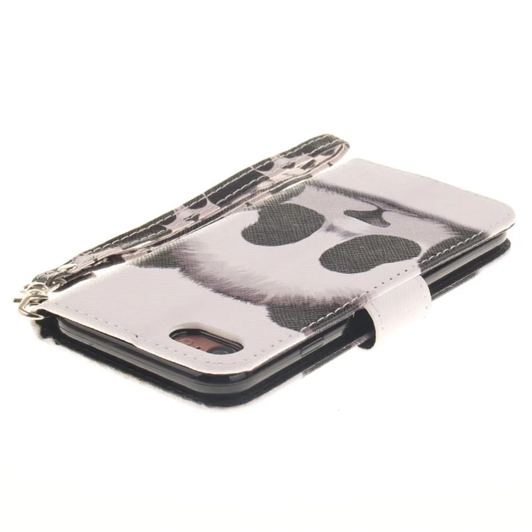 Leather Wallet Stand Cover with Wrist Strap for iPhone 8 / 7 4.7 inch - Panda