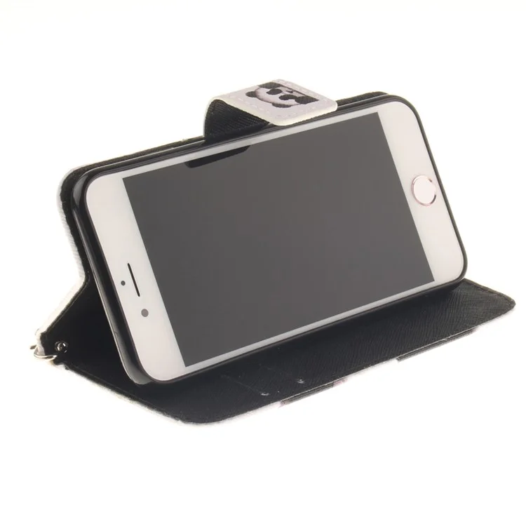 Leather Wallet Stand Cover with Wrist Strap for iPhone 8 / 7 4.7 inch - Panda