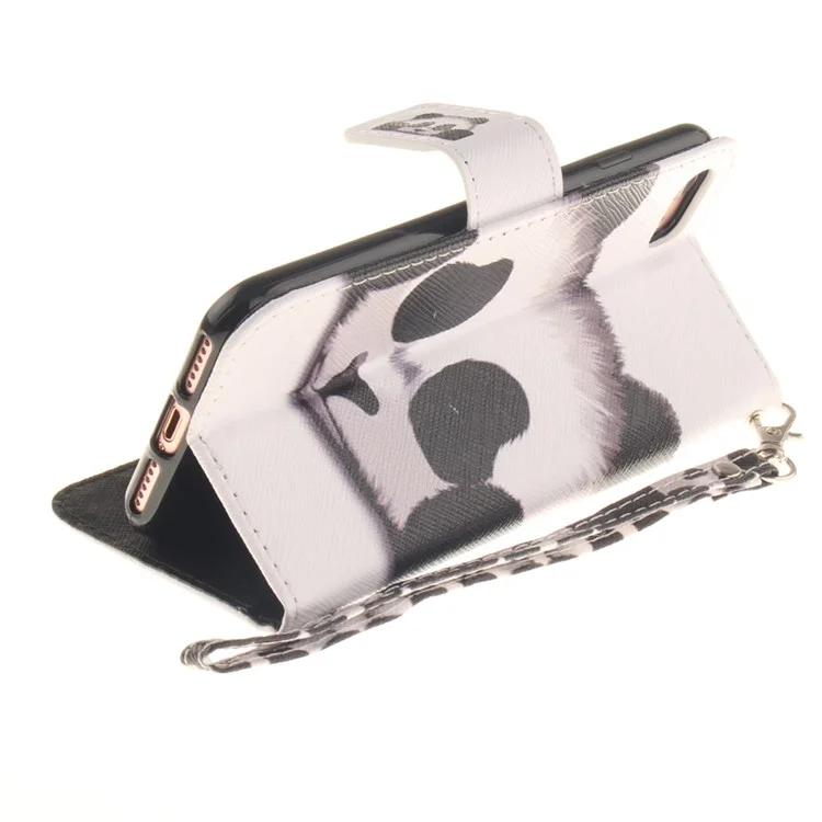 Leather Wallet Stand Cover with Wrist Strap for iPhone 8 / 7 4.7 inch - Panda