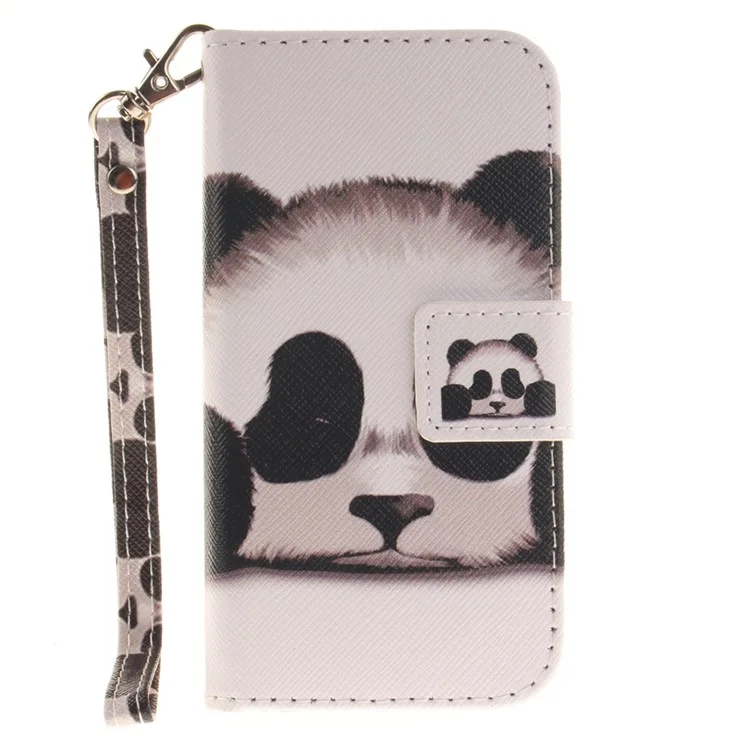 Patterned Leather Wallet Stand Case for iPhone SE/5s/5 with Wrist Strap - Panda