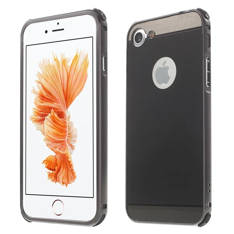 Slide-on Aluminum Alloy Bumper Brushed Plastic Case for iPhone 7 4.7 inch / 8 4.7 inch - Black