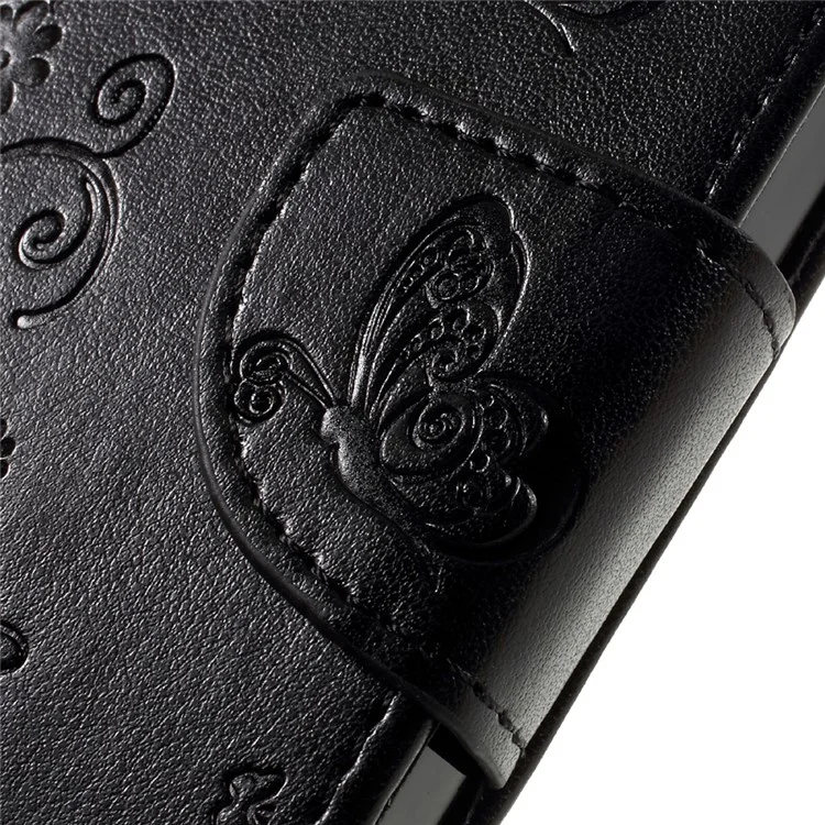 Imprint Butterfly Flower Stand Wallet Leather Case for iPhone 5 5S Se - Black