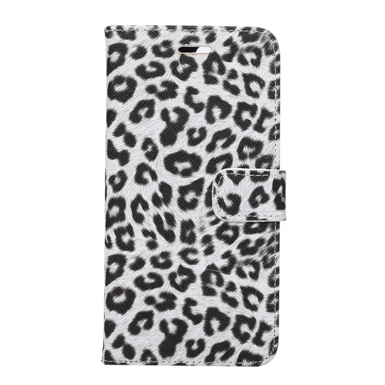 Caso da Carteira de Couro Magnético de Padrão de Leopardo Para Iphone 7 Plus - Branco