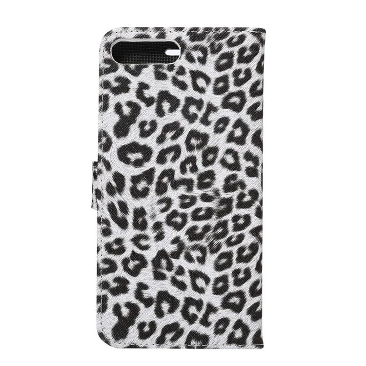 Caso da Carteira de Couro Magnético de Padrão de Leopardo Para Iphone 7 Plus - Branco