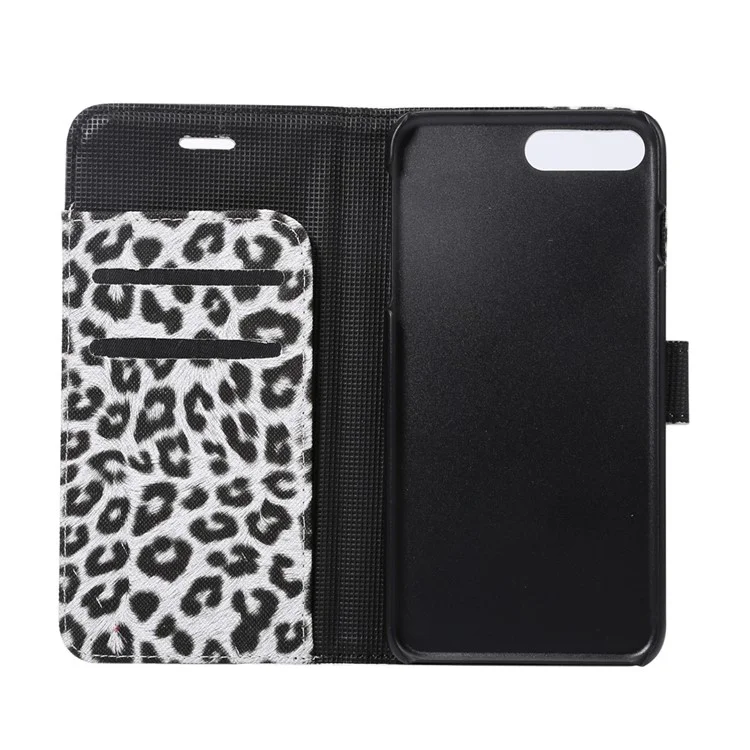 Caso da Carteira de Couro Magnético de Padrão de Leopardo Para Iphone 7 Plus - Branco