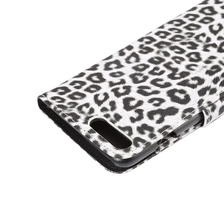 Caso da Carteira de Couro Magnético de Padrão de Leopardo Para Iphone 7 Plus - Branco