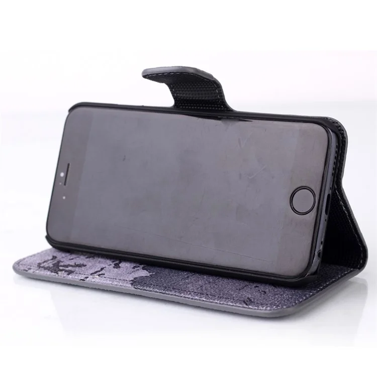 Map Pattern Stand Leather Phone Case with Card Slots for iPhone 8 / 7 4.7 inch - Grey