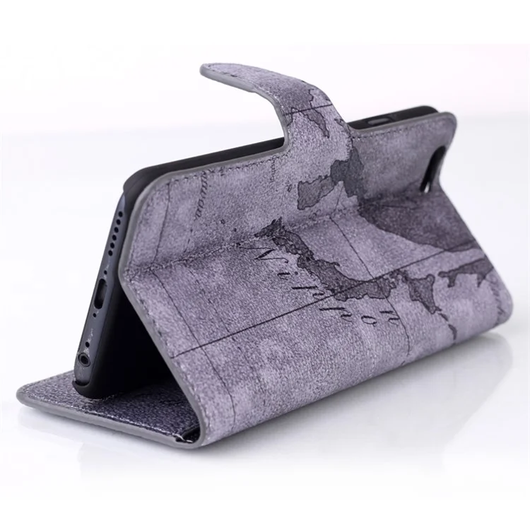 Map Pattern Stand Leather Phone Case with Card Slots for iPhone 8 / 7 4.7 inch - Grey