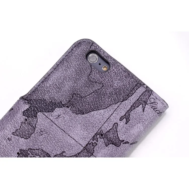 Map Pattern Stand Leather Phone Case with Card Slots for iPhone 8 / 7 4.7 inch - Grey