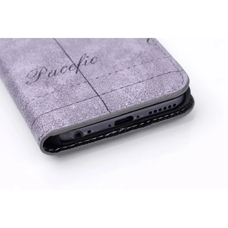Map Pattern Stand Leather Phone Case with Card Slots for iPhone 8 / 7 4.7 inch - Grey