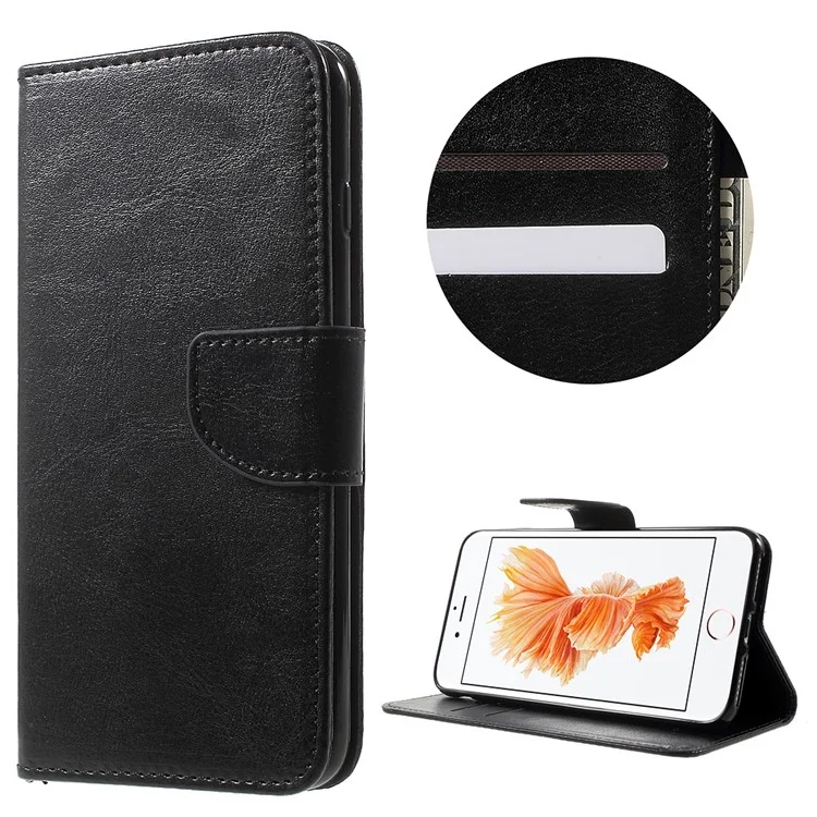 Solid Color Wallet Stand Leather Case for iPhone 8 Plus / 7 Plus 5.5 inch - Black