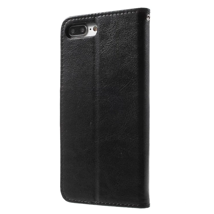 Solid Color Wallet Stand Leather Case for iPhone 8 Plus / 7 Plus 5.5 inch - Black