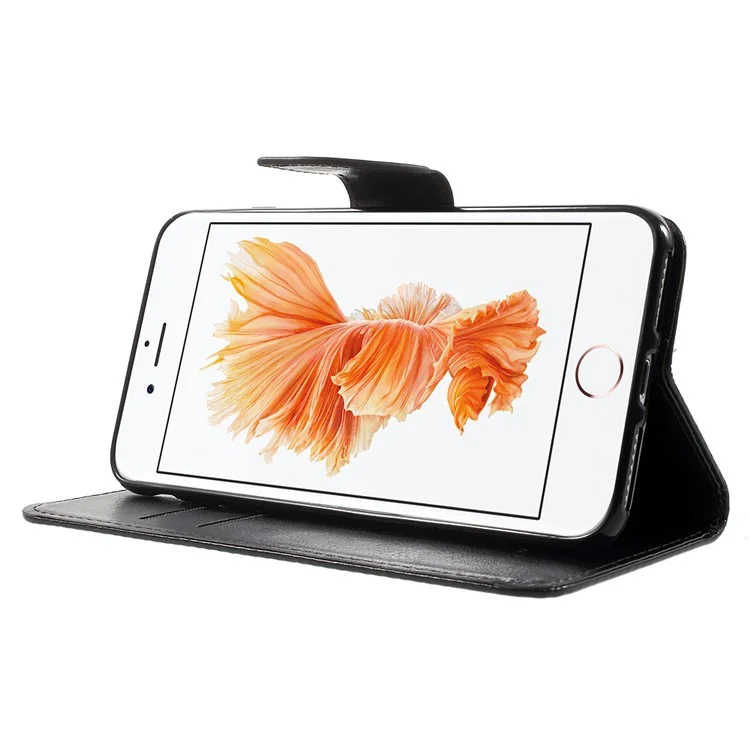 Solid Color Wallet Stand Leather Case for iPhone 8 Plus / 7 Plus 5.5 inch - Black
