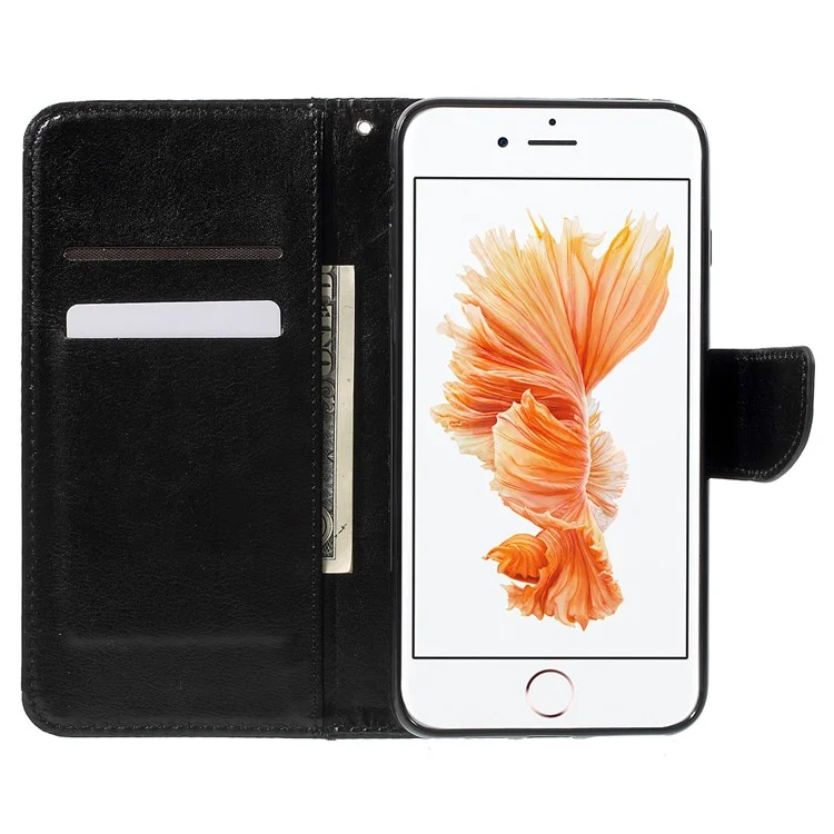 Solid Color Wallet Stand Leather Case for iPhone 8 Plus / 7 Plus 5.5 inch - Black