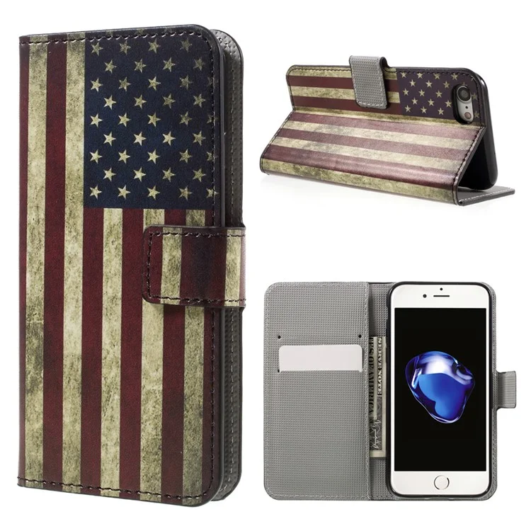 Flip Leather Wallet Stand Case Pour Iphone 7/8 / se (2020) / se (2022) - Drapeau Américain Rétro