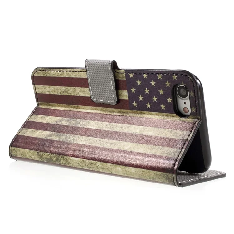 Flip Leather Wallet Stand Case Pour Iphone 7/8 / se (2020) / se (2022) - Drapeau Américain Rétro