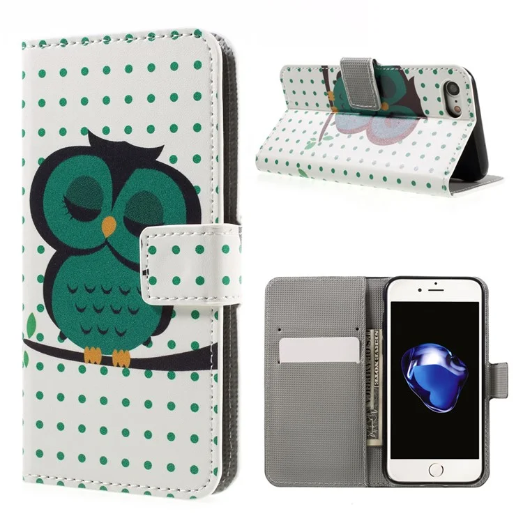 Card Holder Leather Stand Case for iPhone 7/8/SE (2020)/SE (2022) -  Sleeping Owl on Branch