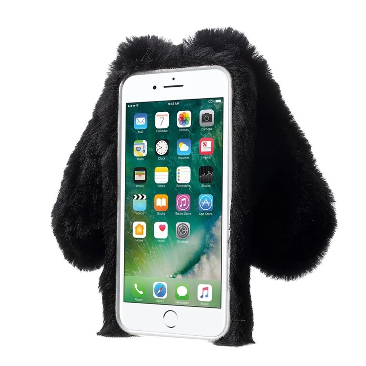 Rabbit Shape Warm Fur TPU Cell Phone Casing for iPhone SE (2020)/SE (2022)/8/7 4.7 inch - Black