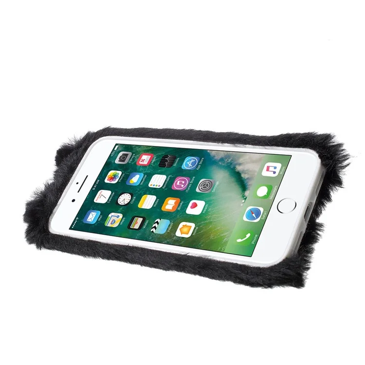 Rabbit Shape Warm Fur TPU Cell Phone Casing for iPhone SE (2020)/SE (2022)/8/7 4.7 inch - Black