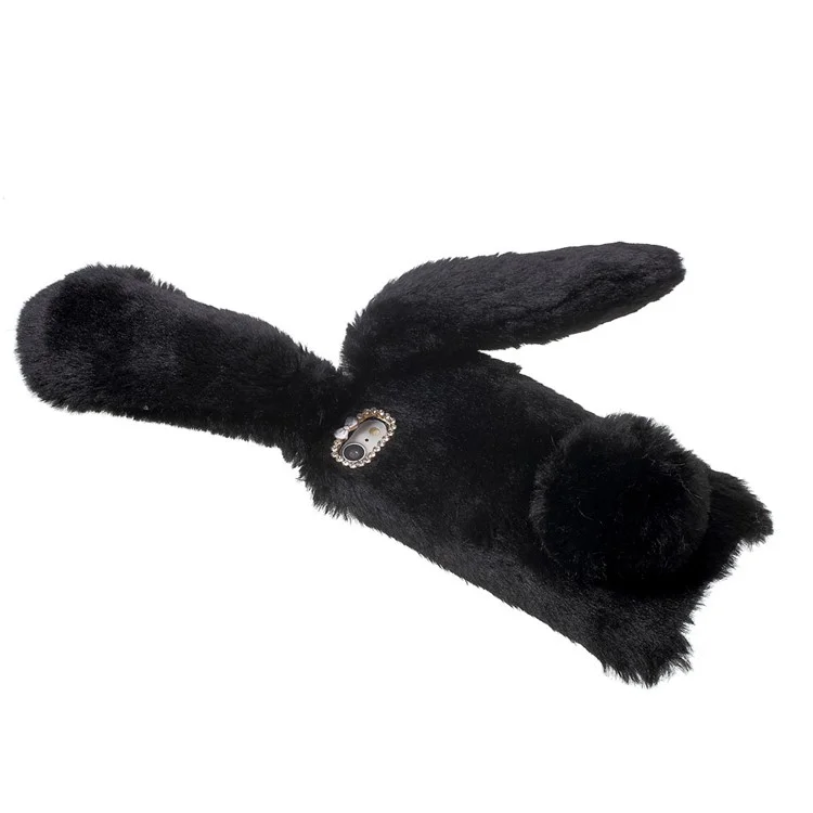 Rabbit Shape Warm Fur TPU Cell Phone Casing for iPhone SE (2020)/SE (2022)/8/7 4.7 inch - Black