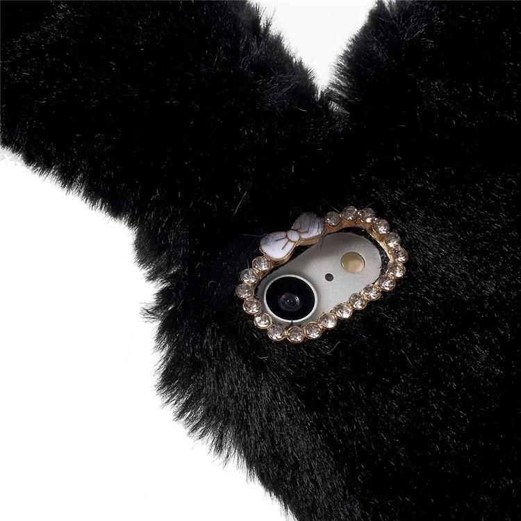 Rabbit Shape Warm Fur TPU Cell Phone Casing for iPhone SE (2020)/SE (2022)/8/7 4.7 inch - Black