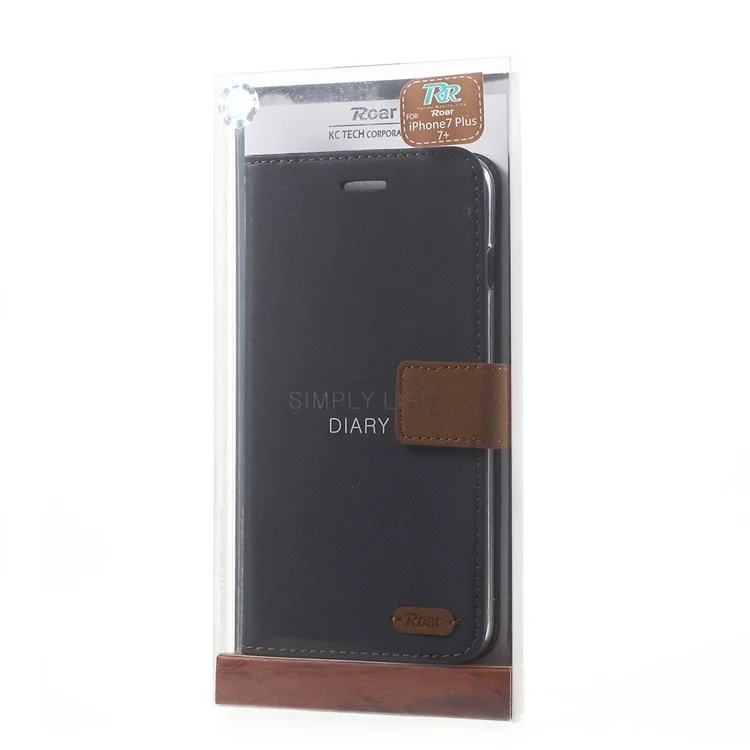 ROAR KOREA Twill Wallet Leather Stand Cover for iPhone 8 Plus / 7 Plus - Black