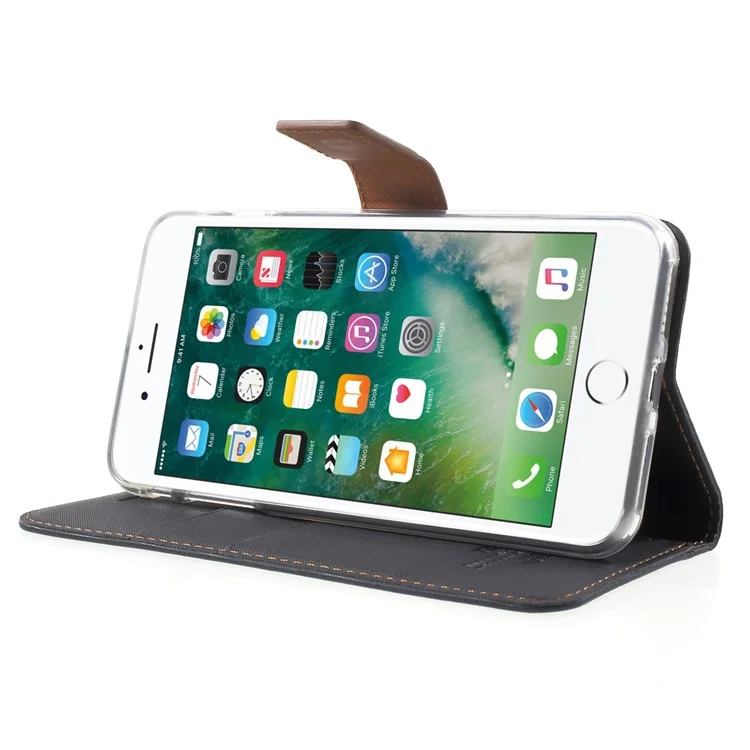ROAR KOREA Twill Wallet Leather Stand Cover for iPhone 8 Plus / 7 Plus - Black