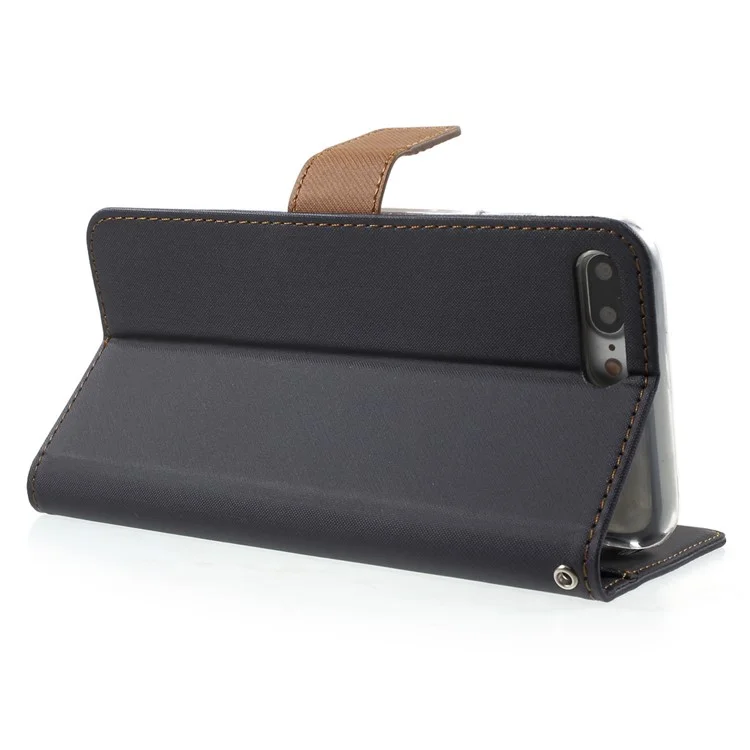 ROAR KOREA Twill Wallet Leather Stand Cover for iPhone 8 Plus / 7 Plus - Black