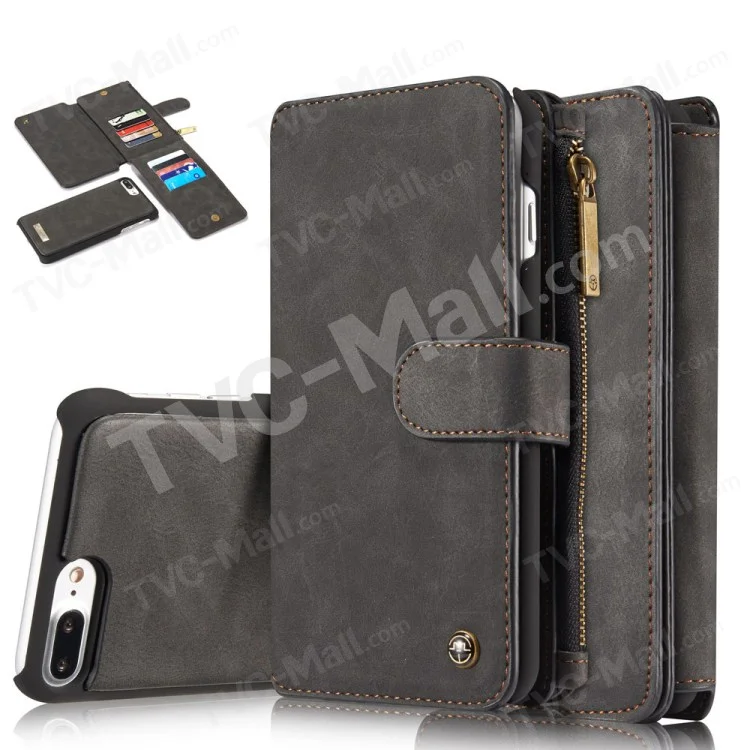 Caseme Per IPhone 8 Plus / 7 Plus 14 Slot Portafoglio STACCHIA A 2 IN 1 PC Genuine Custodia In Pelle Divisa - Nero