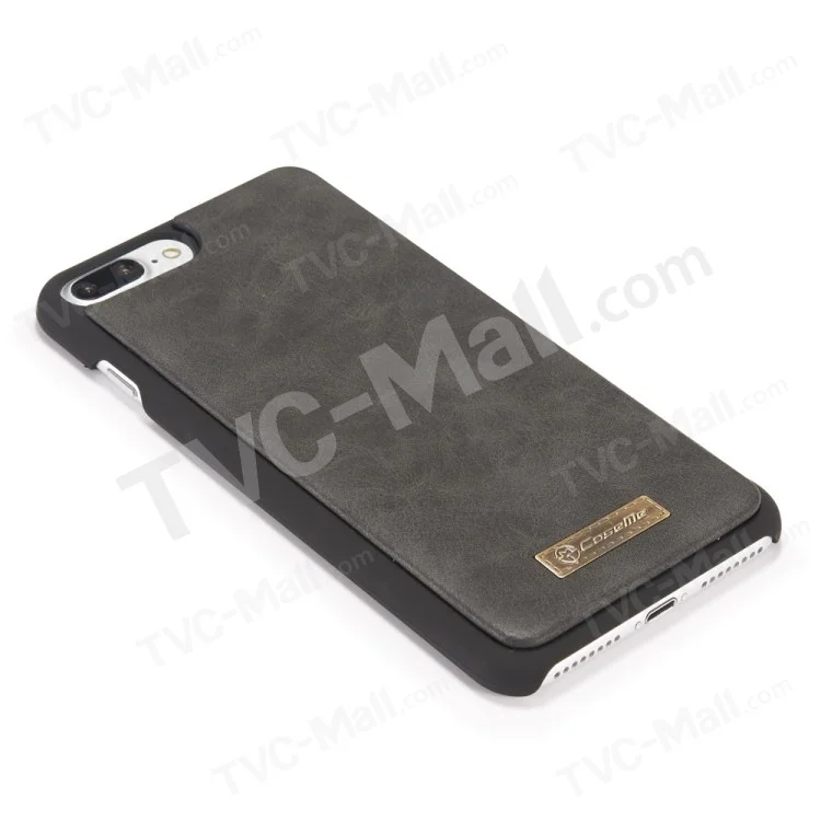 Caseme Para IPhone 8 Plus / 7 Mais 14 Slots Carteira Destacável 2-em-1 PC Genuine Split Case De Couro - Preto