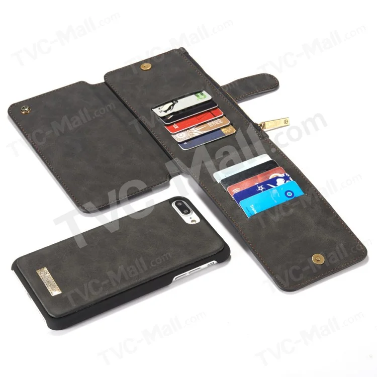 Casema Para IPhone 8 Plus / 7 Plus 14 Slots Wallet Detachable 2-en-1 PC Funda De Cuero Dividida Genuina - Negro