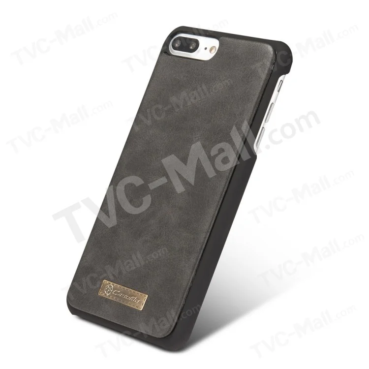 Caseme Para IPhone 8 Plus / 7 Mais 14 Slots Carteira Destacável 2-em-1 PC Genuine Split Case De Couro - Preto