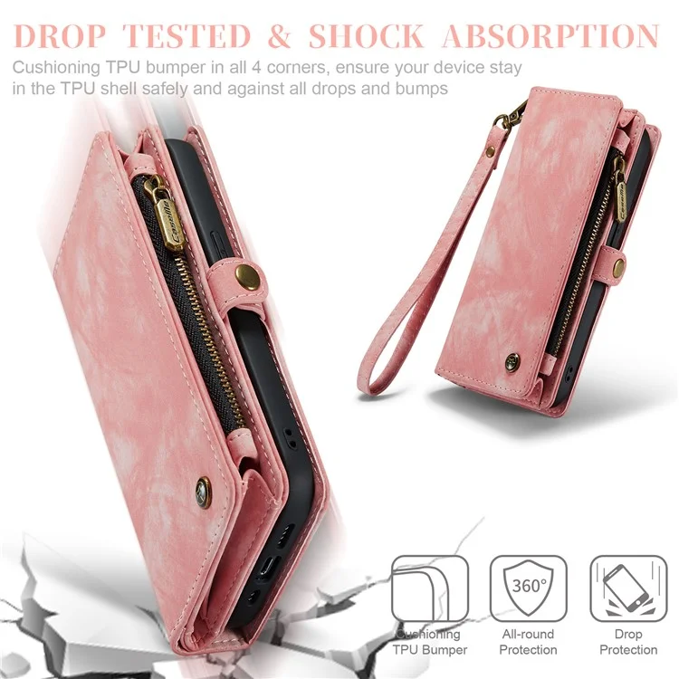 Caseme Para Iphone 8 Plus / 7 Plus 2-em 1 PC Multi-slot Carteira Vintage Case de Couro Split - Rosa