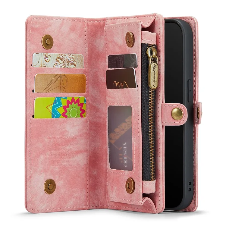 CASEME Vintage PU-Lederkoffer für iPhone 8 Plus / 7 Plus, 008 Series 2-in-1 PC Multi-slot Portemonnaie-Handyhülle - Pink