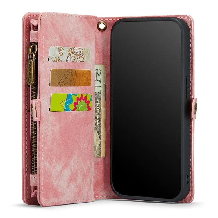 Caseme Pour Iphone 8 Plus / 7 Plus 2 en 1 pc Portefeuille Multi-employés Vintage en Cuir Divisé en Cuir - Rose