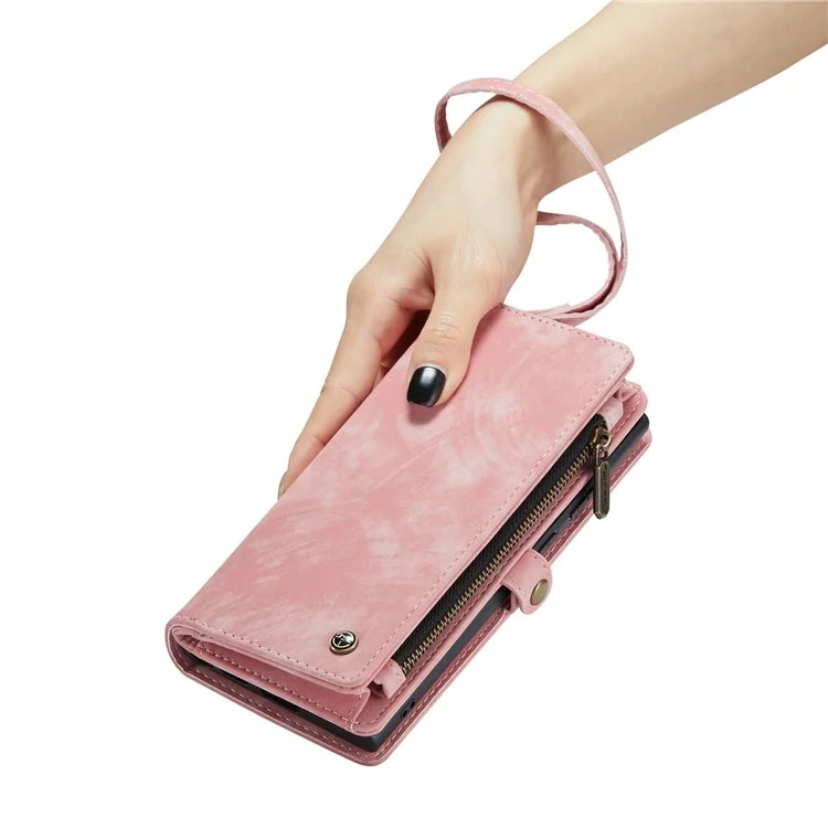 Caseme Pour Iphone 8 Plus / 7 Plus 2 en 1 pc Portefeuille Multi-employés Vintage en Cuir Divisé en Cuir - Rose