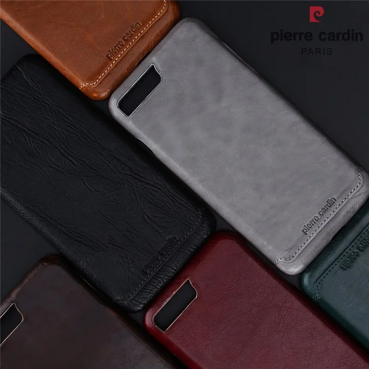 PIERRE CARDIN Stitched Genuine Leather Back Case for iPhone 8 Plus / 7 Plus 5.5 - Coffee