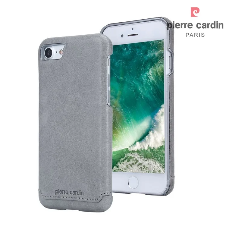 PIERRE CARDIN Genuine Leather Coated PC Cover for iPhone SE (2020)/SE (2022)/8/7 4.7 inch - Grey