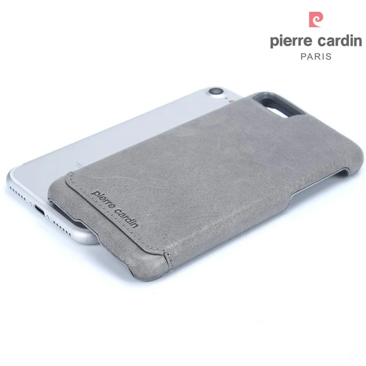 PIERRE CARDIN Genuine Leather Coated PC Cover for iPhone SE (2020)/SE (2022)/8/7 4.7 inch - Grey