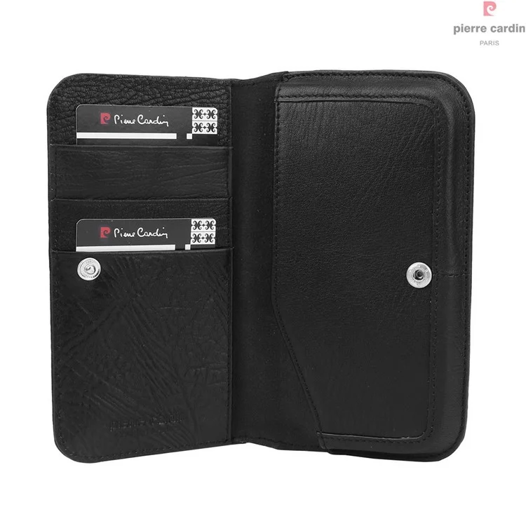 PIERRE CARDIN Genuine Leather Case Wallet for iPhone 7/6s/6 Etc - Black