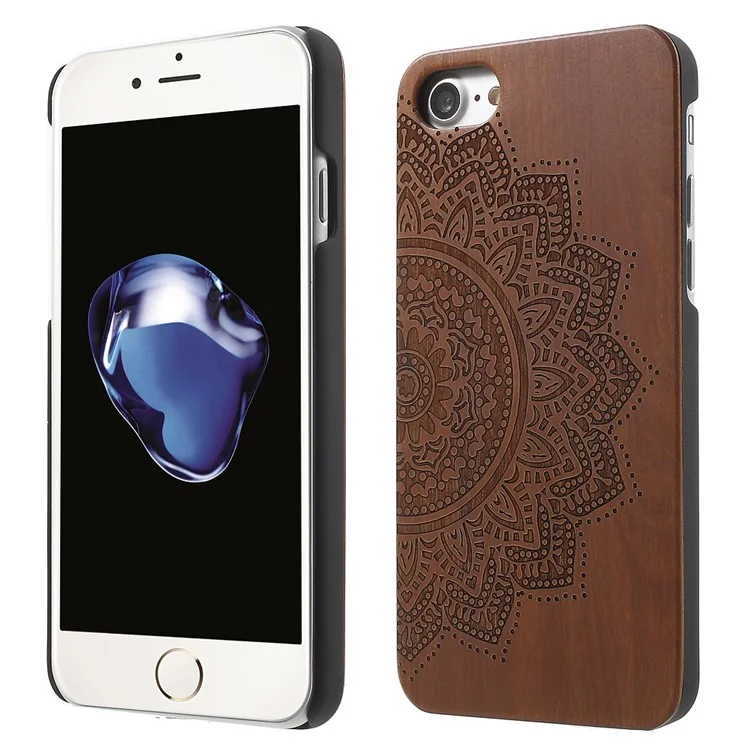Carved Pattern Real Wood Skin PC Case for iPhone 8 4.7 inch / 7 4.7 inch - Half of Mandala