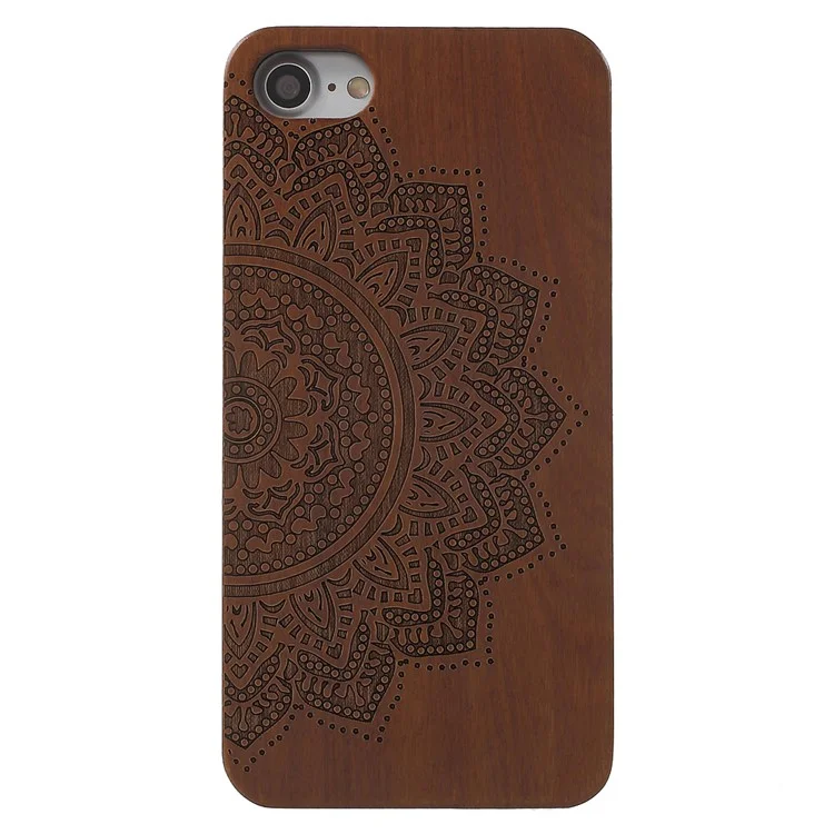 Carved Pattern Real Wood Skin PC Case for iPhone 8 4.7 inch / 7 4.7 inch - Half of Mandala