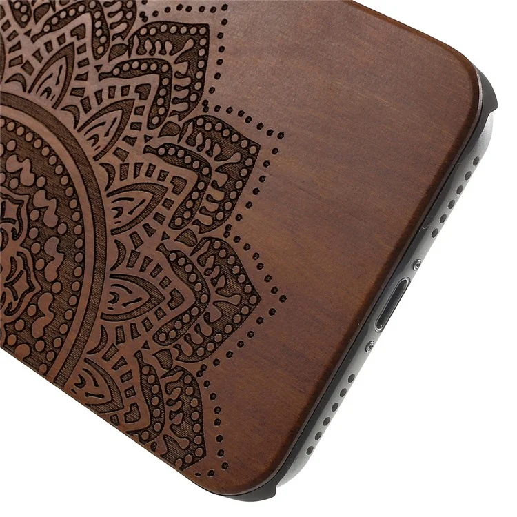 Carved Pattern Real Wood Skin PC Case for iPhone 8 4.7 inch / 7 4.7 inch - Half of Mandala