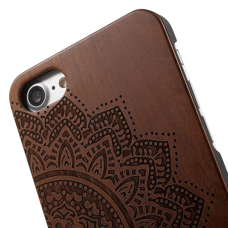 Carved Pattern Real Wood Skin PC Case for iPhone 8 4.7 inch / 7 4.7 inch - Half of Mandala