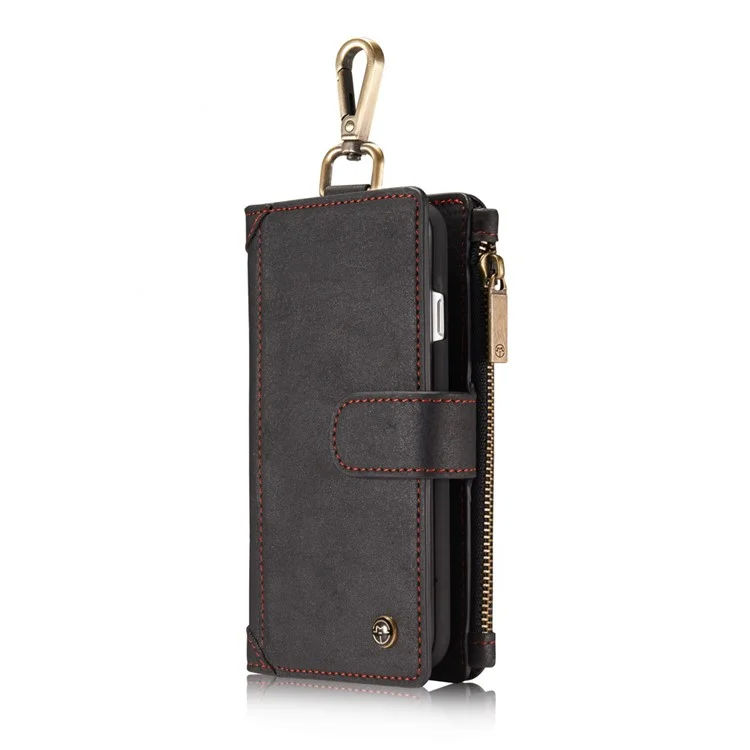 CASEME for iPhone 8 / 7 Metal Clip Wallet Retro Split Leather Cover + Detachable Inner Case - Black