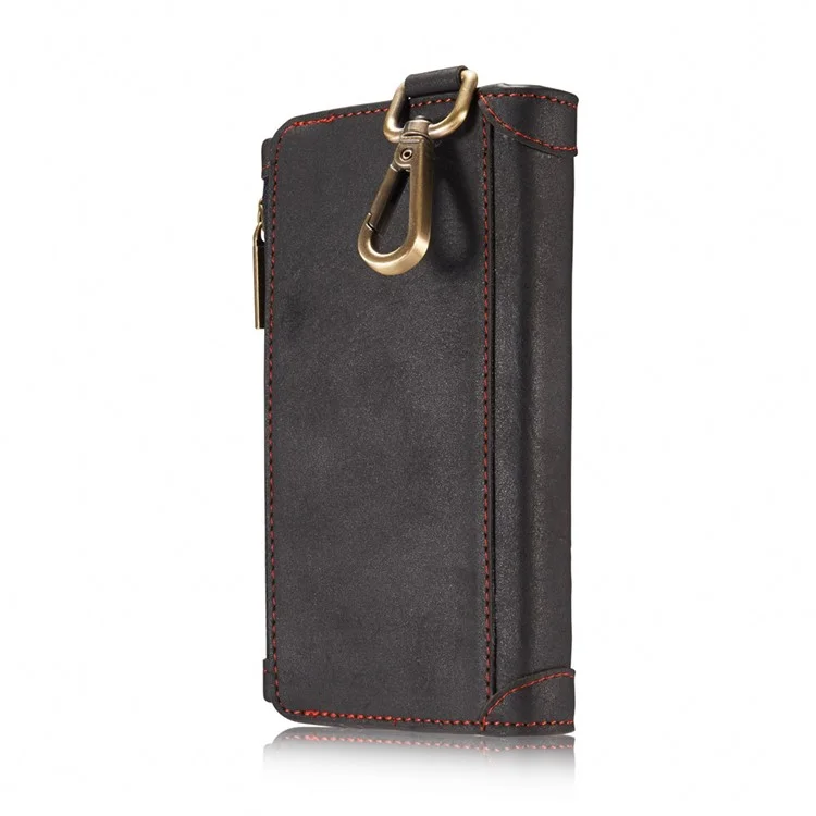 CASEME for iPhone 8 / 7 Metal Clip Wallet Retro Split Leather Cover + Detachable Inner Case - Black